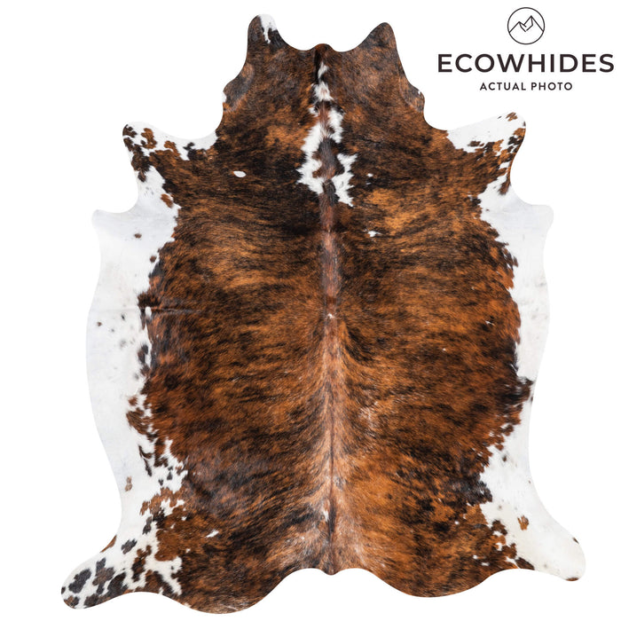 Vintage Brindle White Belly Cowhide Rug Size 7'9" L x 6'7" W 2139