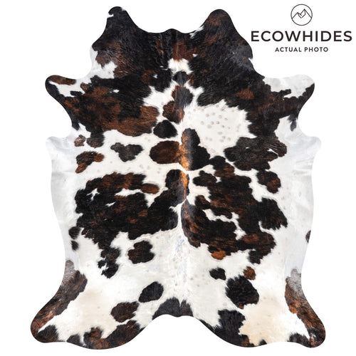 Vintage Dark Tricolor Cowhide Rug Size 7'9" L x 6'6" W 2160