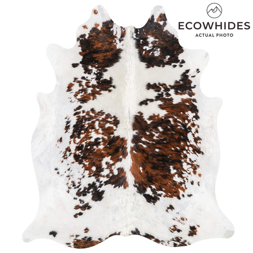 Vintage White Tricolor Cowhide Rug Size 6'11" L x 5'10" W 2168