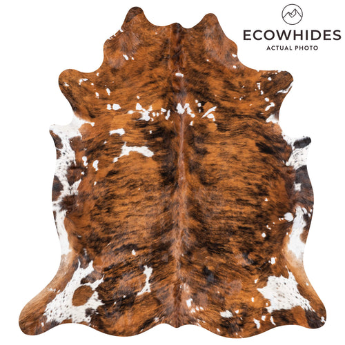 Vintage Tricolor Brindle Mix Cowhide Rug Size 7'6" L x 6'9" W 2176