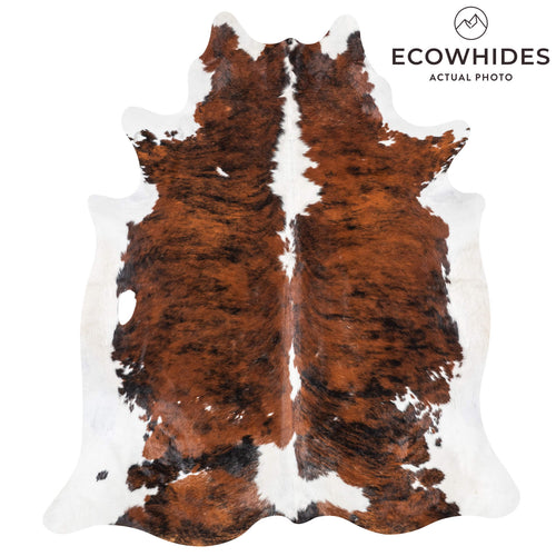 Vintage Tricolor Brindle Mix Cowhide Rug Size 7'9" L x 6'9" W 2183