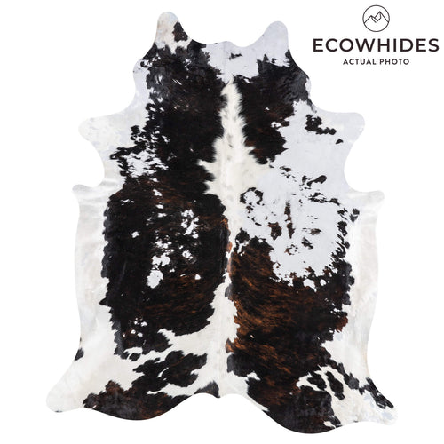 Vintage Dark Tricolor Cowhide Rug Size 7'11" L x 6'5" W 2185