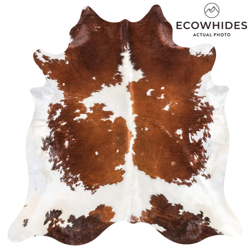 Vintage Brown and White Cowhide Rug Size 7'7" L x 6'11" W 2190