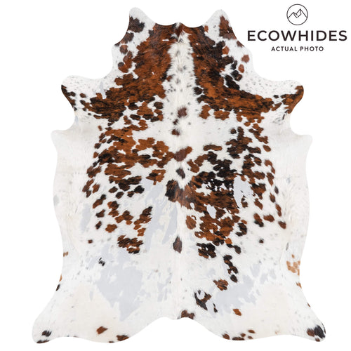 Vintage White Tricolor Cowhide Rug Size 7'8" L x 6'6" W 2191