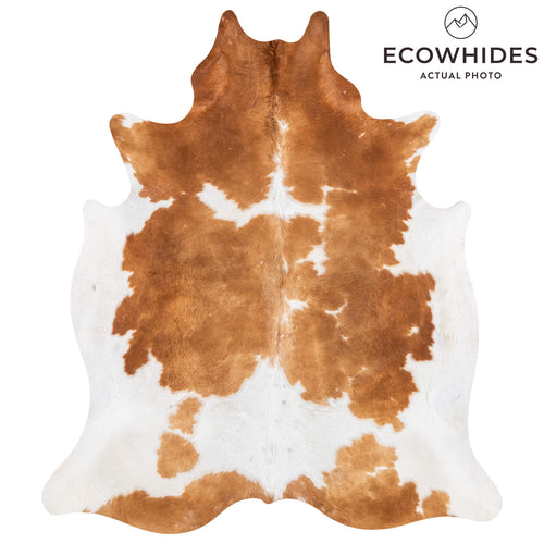 Vintage Brown and White Cowhide Rug Size 8'1" L x 6'10" W 2192
