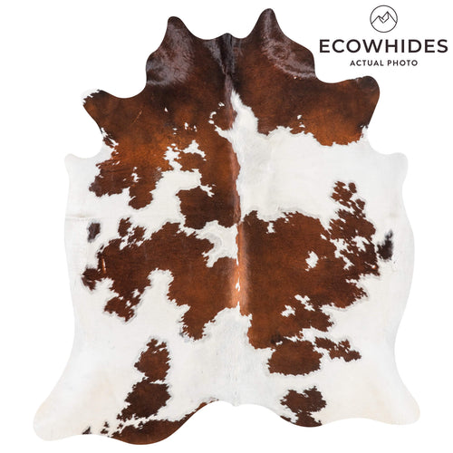 Vintage Chocolate and White Cowhide Rug Size 6'11" L x 6'1" W 2206