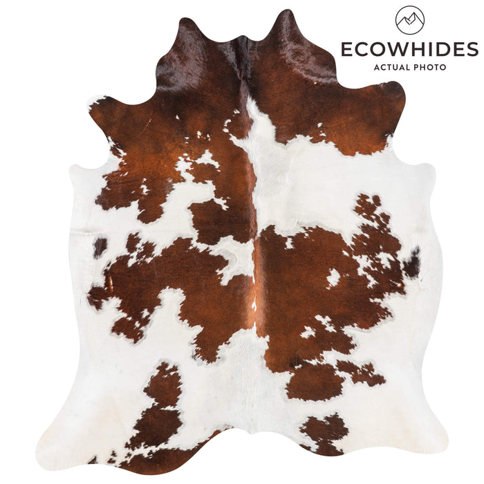 Vintage Chocolate and White Cowhide Rug Size 6'11" L x 6'1" W 2206