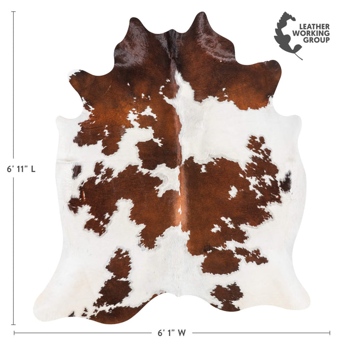 Vintage Chocolate and White Cowhide Rug Size 6'11" L x 6'1" W 2206