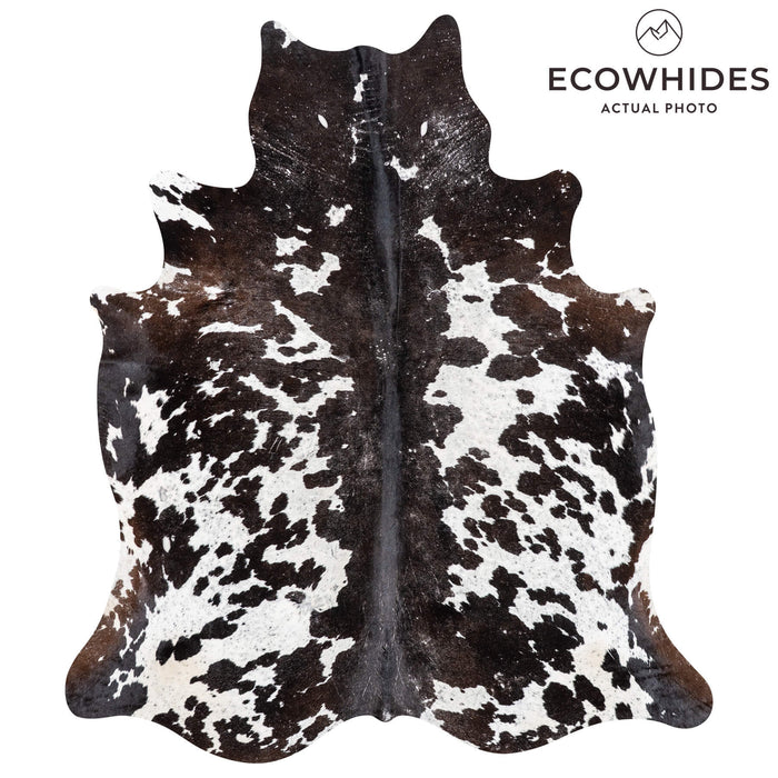 Vintage Chocolate and White Cowhide Rug Size 6'11" L x 5'11" W 2207