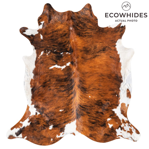 Vintage Brindle White Belly Cowhide Rug Size 6'6" L x 6'1" W 2226