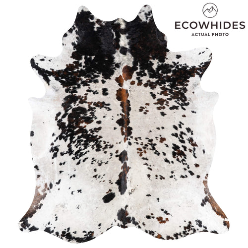 Vintage White Tricolor Cowhide Rug Size 8'2" L x 7'2" W 2235