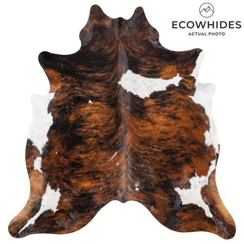 Vintage Tricolor Brindle Mix Cowhide Rug Size 7'1" L x 6'10" W 2236