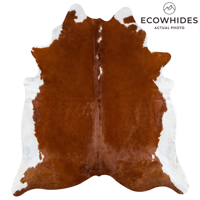 Brazilian Brown and White Cowhide Rug Size 7'7" L x 6'6" W 2352