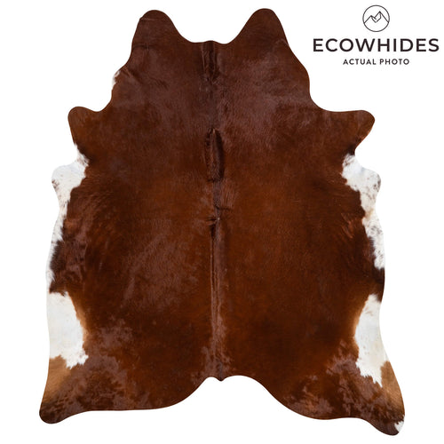 Brazilian Brown and White Cowhide Rug Size 7'7" L x 6'6" W 2355