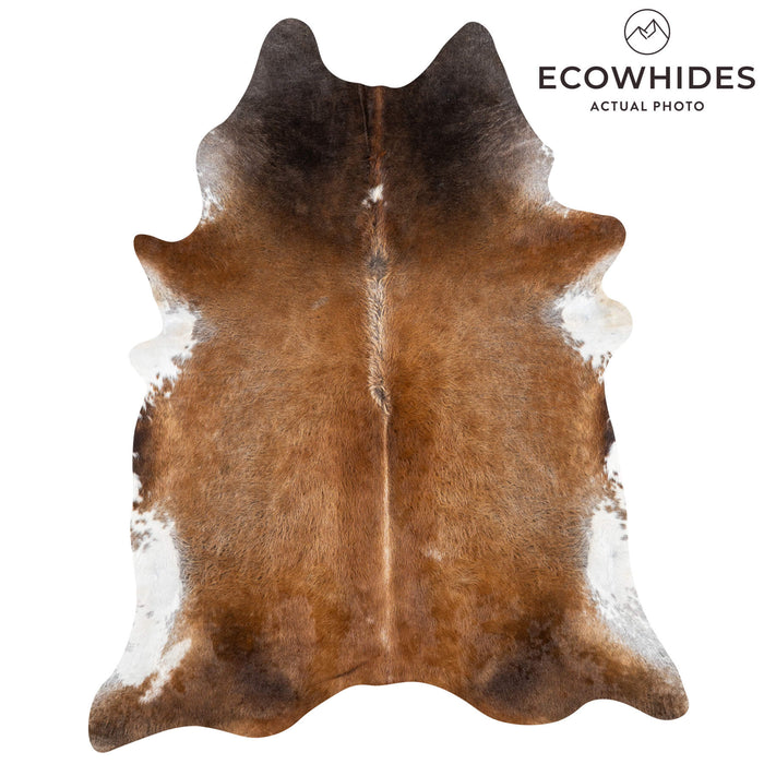 Brazilian Chocolate and White Cowhide Rug Size 7'7" L x 6'6" W 2369