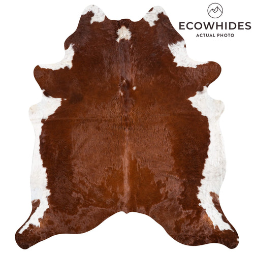 Brazilian Brown and White Cowhide Rug Size 7'7" L x 6'6" W 2386