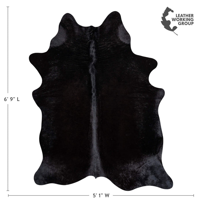 Brazilian Solid Black Cowhide Rug Size 6'9" L x 5'1" W 2427