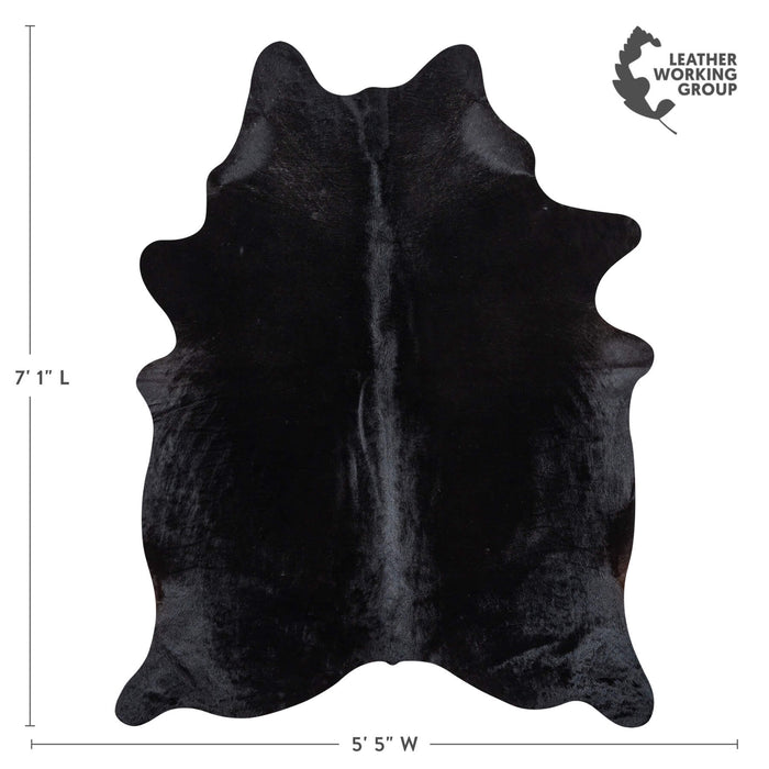 Brazilian Solid Black Cowhide Rug Size 7'1" L x 5'5" W 2434