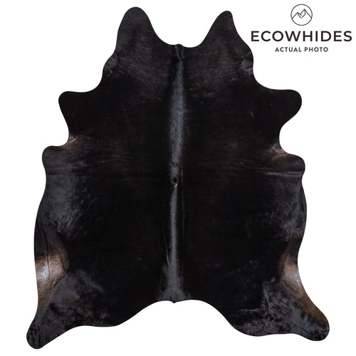 Brazilian Solid Black Cowhide Rug Size 7'5" L x 6'7" W 2447