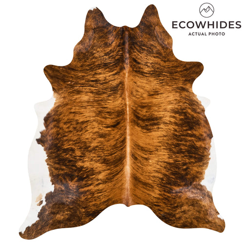 Brazilian Brindle White Belly Cowhide Rug Size 7'6" L x 6'5" W 2559
