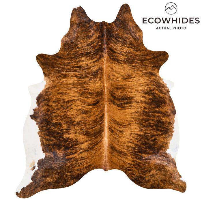 Brazilian Brindle White Belly Cowhide Rug Size 7'6" L x 6'5" W 2559