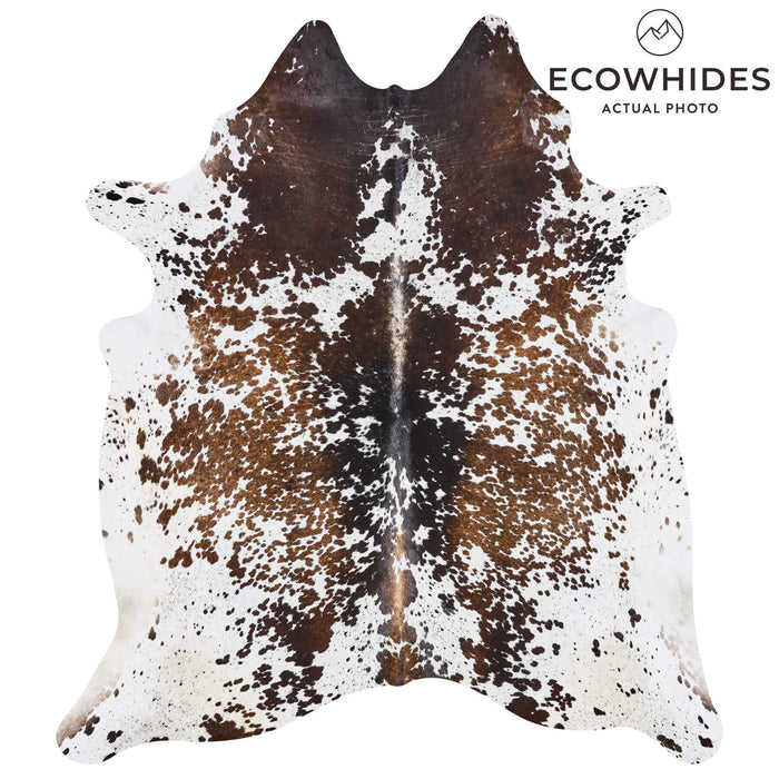Brazilian Chocolate and White Cowhide Rug Size 7'7" L x 6'8" W 2587