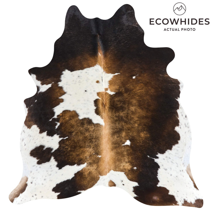 Brazilian Chocolate and White Cowhide Rug Size 6'10" L x 6'4" W 2699