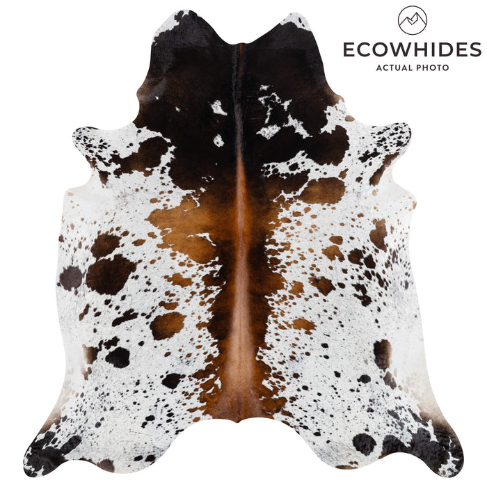 Brazilian Chocolate and White Cowhide Rug Size 8'0" L x 7'4" W 2711