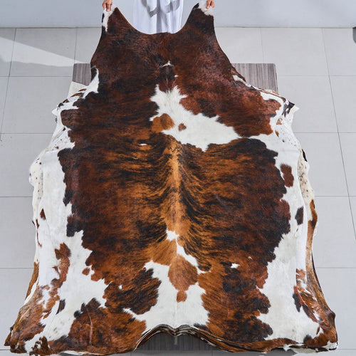 Tricolor Brindle Mix Cowhide Rug Size 7'10" L x 5'5" W 2802