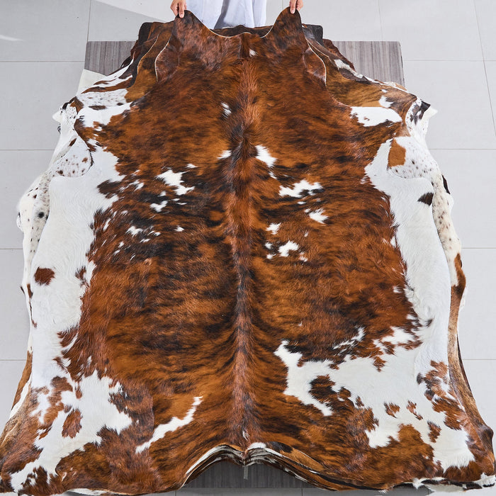 Tricolor Brindle Mix Cowhide Rug Size 6'11" L x 6'6" W 2803