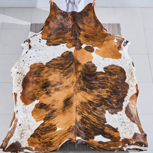 Tricolor Brindle Mix Cowhide Rug Size 7'7" L x 6'11" W 2804