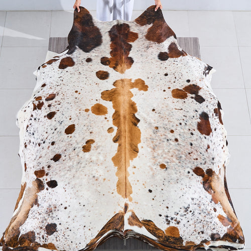 White Tricolor Cowhide Rug Size 7'5" L x 6'8" W 2805