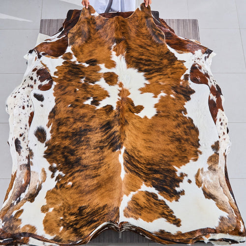 Tricolor Brindle Mix Cowhide Rug Size 6'8" L x 6'1" W 2806