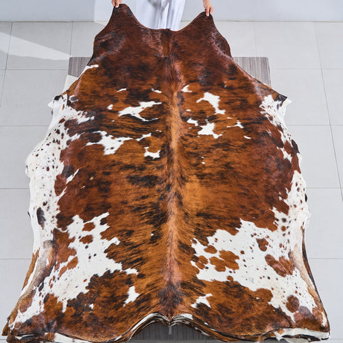 Tricolor Brindle Mix Cowhide Rug Size 7'8" L x 6'10" W 2807