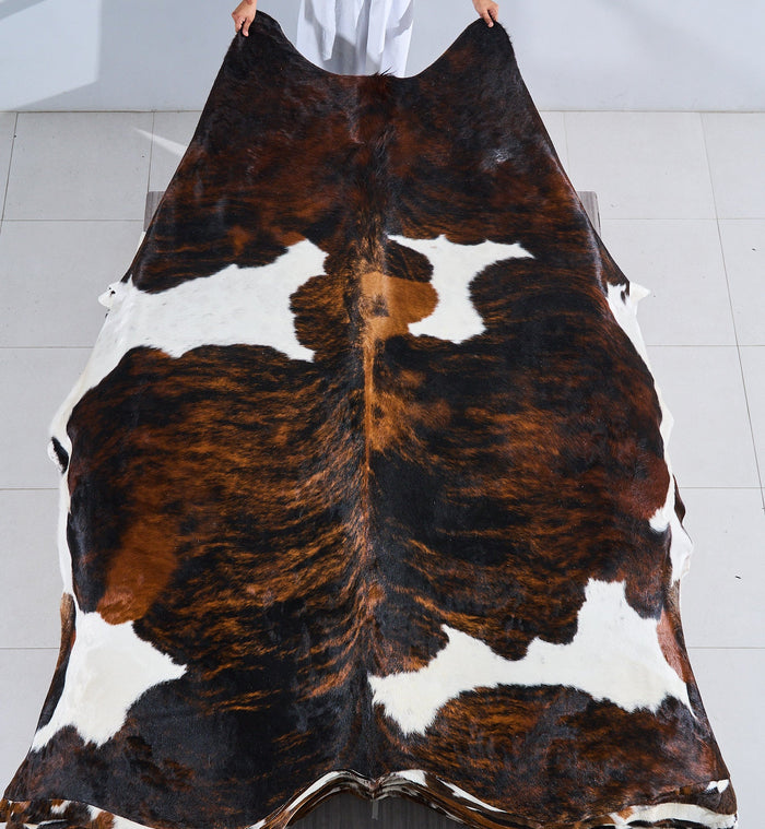 Dark Tricolor Cowhide Rug Size 8'9" L x 7'6" W 2809