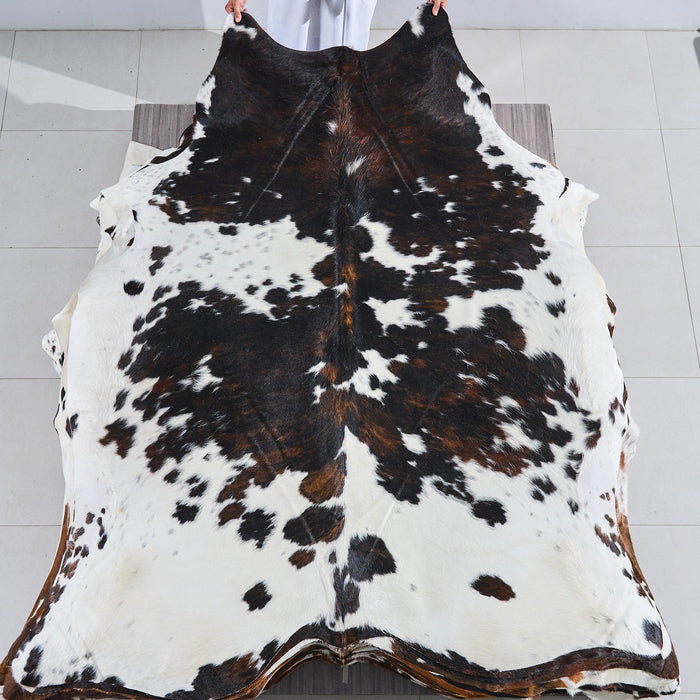 Dark Tricolor Cowhide Rug Size 7'7" L x 6'7" W 2811