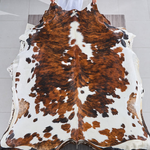 Tricolor Cowhide Rug Size 6'10" L x 6'1" W 2818