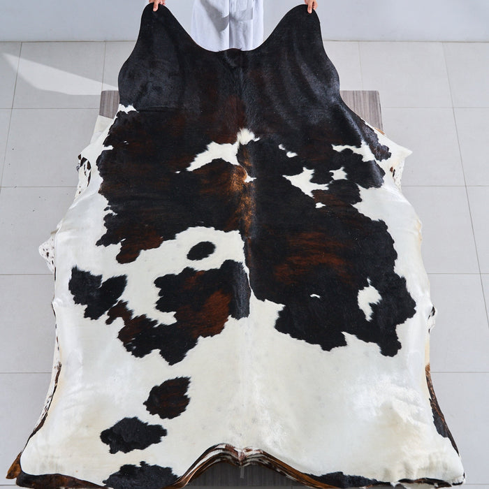 Dark Tricolor Cowhide Rug Size 8'0" L x 6'9" W 2819