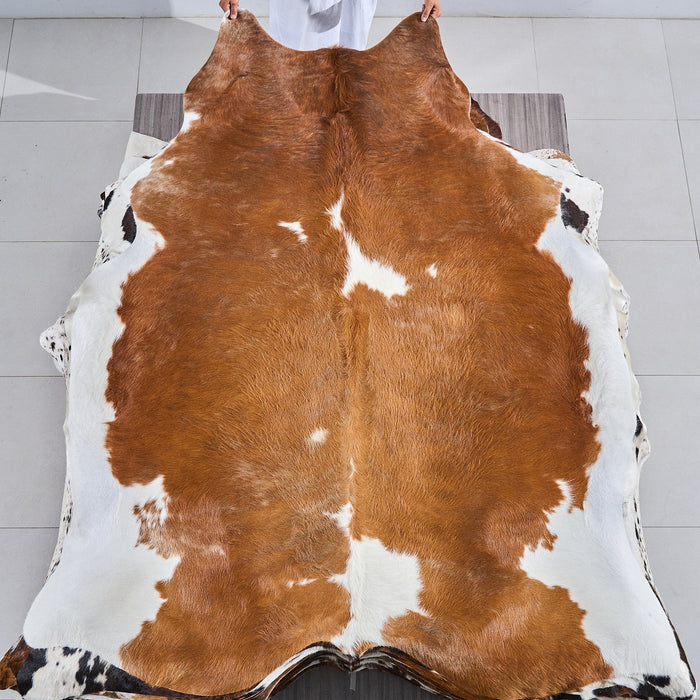 Brown and White Cowhide Rug Size 7'5" L x 6'9" W 2825