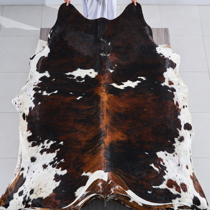 Dark Tricolor Cowhide Rug Size 7'5" L x 6'9" W 2826