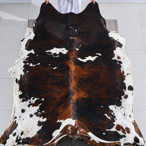 Dark Tricolor Cowhide Rug Size 7'5" L x 6'9" W 2826