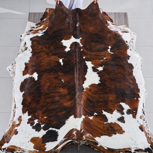 Tricolor Brindle Mix Cowhide Rug Size 6'11" L x 6'8" W 2827