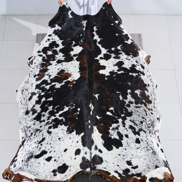 Dark Tricolor Cowhide Rug Size 8'0" L x 6'8" W 2829