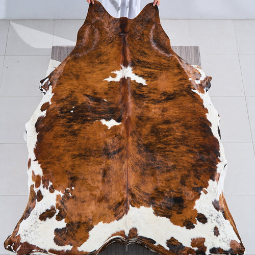 Tricolor Brindle Mix Cowhide Rug Size 8'2" L x 6'11" W 2830