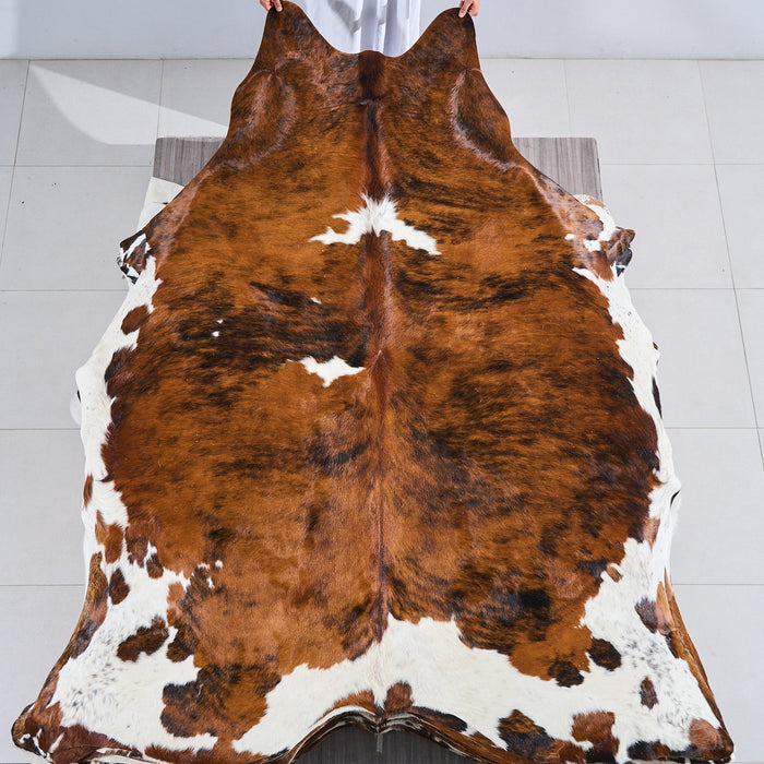 Tricolor Brindle Mix Cowhide Rug Size 8'2" L x 6'11" W 2830