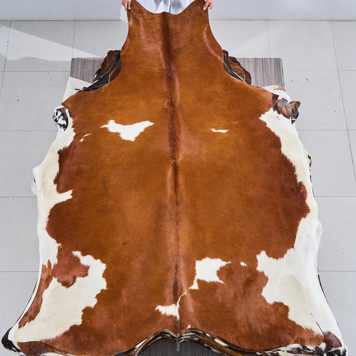 Brown and White Cowhide Rug Size 6'10" L x 6'2" W 2835