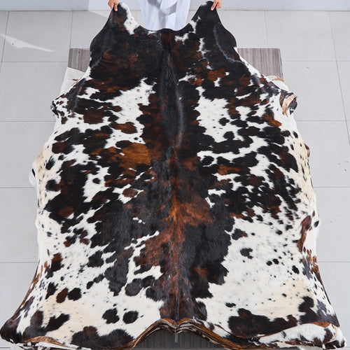 Dark Tricolor Cowhide Rug Size 7'7" L x 7'3" W 2839
