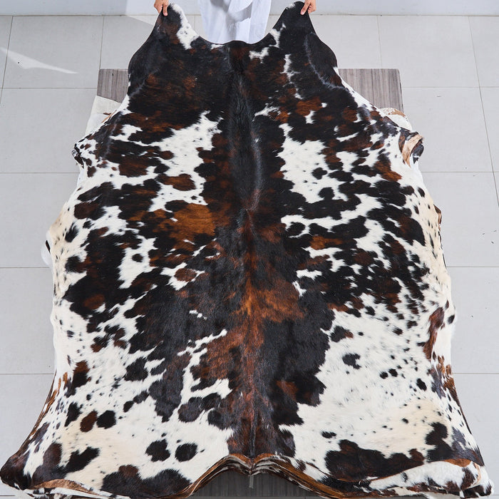 Dark Tricolor Cowhide Rug Size 7'7" L x 7'3" W 2839