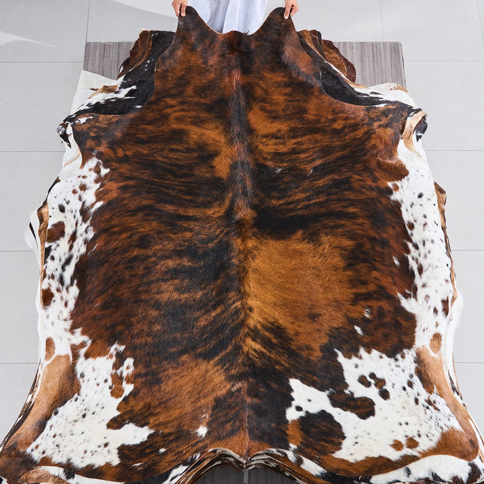 Tricolor Brindle Mix Cowhide Rug Size 6'11" L x 6'6" W 2840