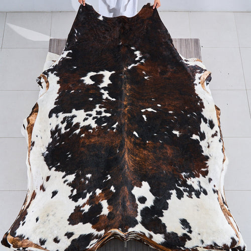 Dark Tricolor Cowhide Rug Size 7'9" L x 6'6" W 2841